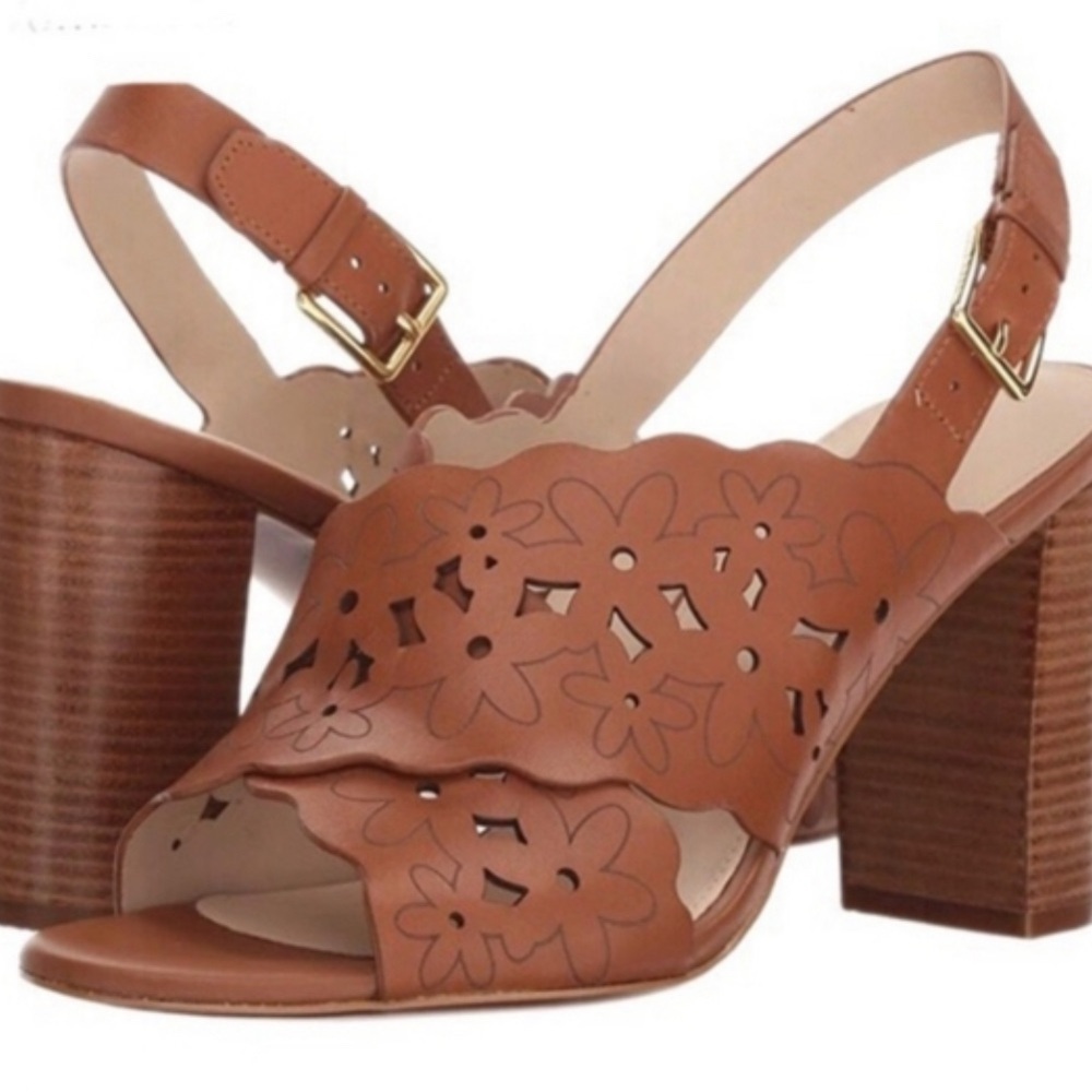 Cole Haan Indra Hi Floral Leather Laser Cut out Perforated Details Sandals